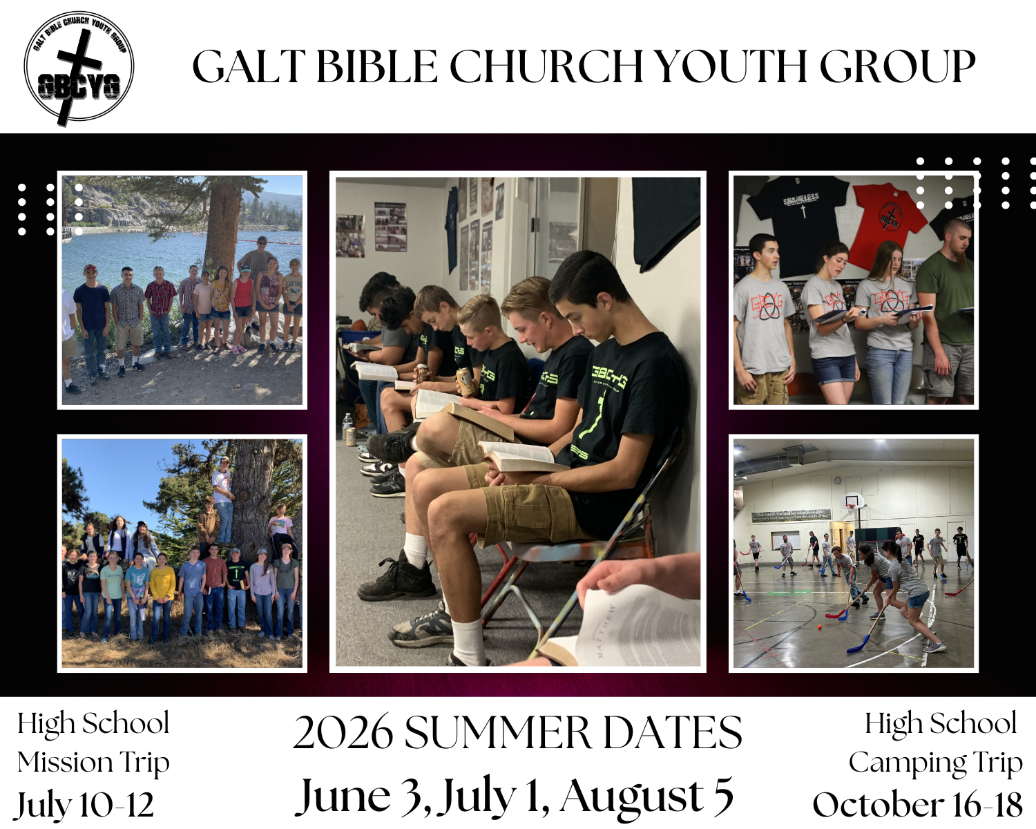 Summer 2026 Youth Group Dates